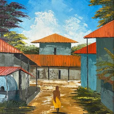 Framed Original Painting Signed by Ruiz (1978) – Village Scene