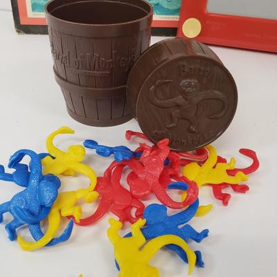 LOT 79: Vintage Woody Woodpecker Watch, Barrel of Monkeys, Playskool Magnetic Puzzle & Etch a Sketch