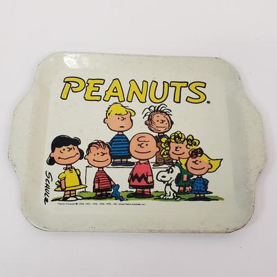 LOT 80: Vintage Peanuts Standing Displays, Tin Tray/Trinket Dish Set & More