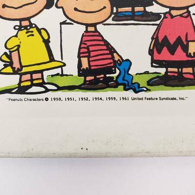 LOT 80: Vintage Peanuts Standing Displays, Tin Tray/Trinket Dish Set & More