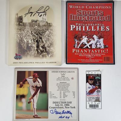 LOT 81: Philadelphia Phillies Steve "Lefty" Carlton HOF Autograph and Greg Luzinksi Autograph on 2009 Yearbook Magazine and More