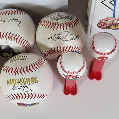 LOT 84: Baseball Memorabilia Lot Including Facsimile Autographs, Baseballs, Rare Big League Collectors Tin and More