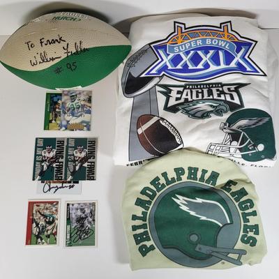 LOT 85: Multiple Philadelphia Eagles Memorabilia Including Vintage Shirts and Autographs Featuring William Fuller, Ricky Watters and...