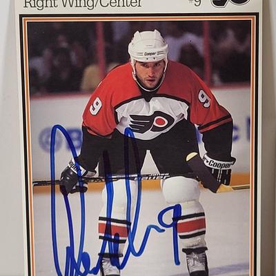 LOT 92: Many Autographed NHL Memorabilia by Philadelphia Flyers Players Rick Macleish, Shjon Podein and Rob DiMaio