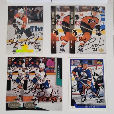 LOT 92: Many Autographed NHL Memorabilia by Philadelphia Flyers Players Rick Macleish, Shjon Podein and Rob DiMaio