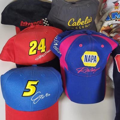 LOT 97: Nascar Memorabilia Lot Featuring Sponsor Hats, Dale Earnhardt Jr Toy Car 1:64 Replica and More