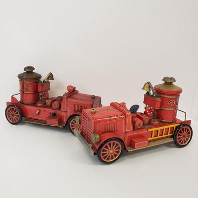 LOT 105: Vintage TM Toys Tin Litho Fire Trucks