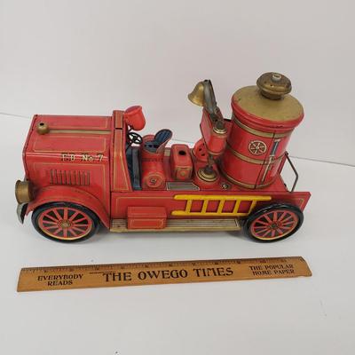 LOT 105: Vintage TM Toys Tin Litho Fire Trucks