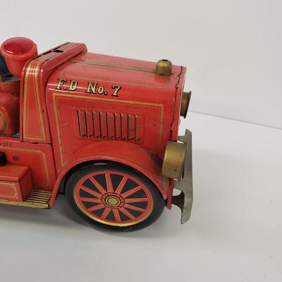 LOT 105: Vintage TM Toys Tin Litho Fire Trucks