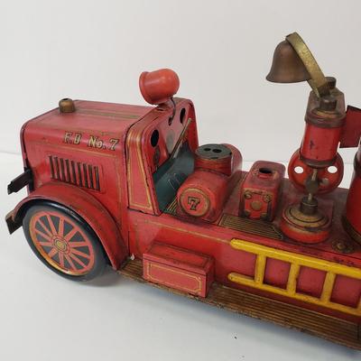LOT 105: Vintage TM Toys Tin Litho Fire Trucks