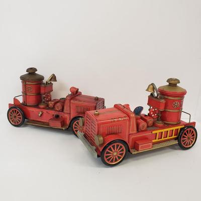LOT 105: Vintage TM Toys Tin Litho Fire Trucks