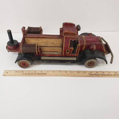LOT 110: Vintage Wooden Hand Painted Toy Fire Truck