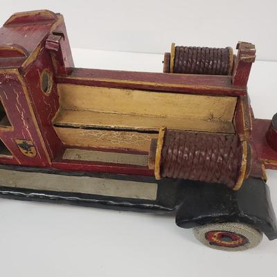 LOT 110: Vintage Wooden Hand Painted Toy Fire Truck