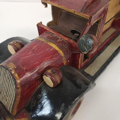 LOT 110: Vintage Wooden Hand Painted Toy Fire Truck