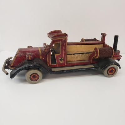 LOT 110: Vintage Wooden Hand Painted Toy Fire Truck