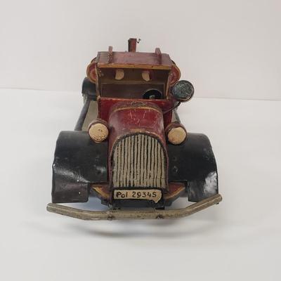 LOT 110: Vintage Wooden Hand Painted Toy Fire Truck