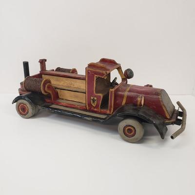 LOT 110: Vintage Wooden Hand Painted Toy Fire Truck