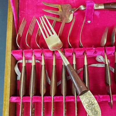LOT 112: Vintage Urai Thailand Flatware Set with Buddha Design