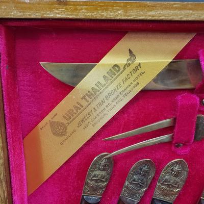 LOT 112: Vintage Urai Thailand Flatware Set with Buddha Design