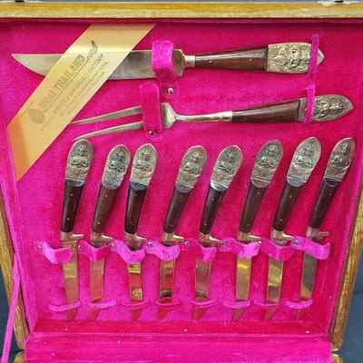 LOT 112: Vintage Urai Thailand Flatware Set with Buddha Design