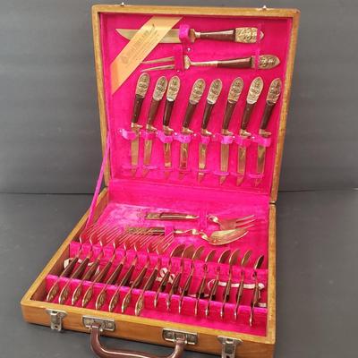 LOT 112: Vintage Urai Thailand Flatware Set with Buddha Design