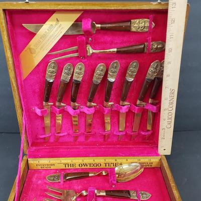 LOT 112: Vintage Urai Thailand Flatware Set with Buddha Design