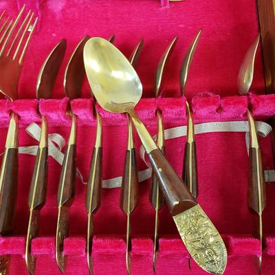 LOT 112: Vintage Urai Thailand Flatware Set with Buddha Design