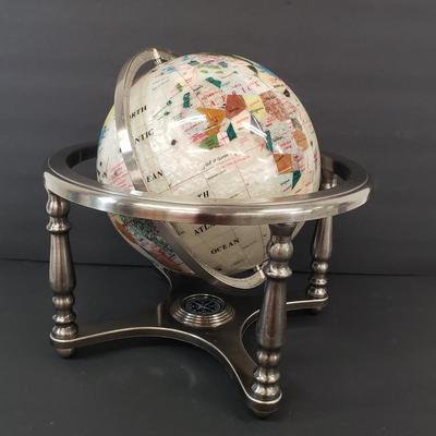 LOT 113: Mother of Pearl Style Tabletop World Globe