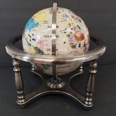 LOT 113: Mother of Pearl Style Tabletop World Globe