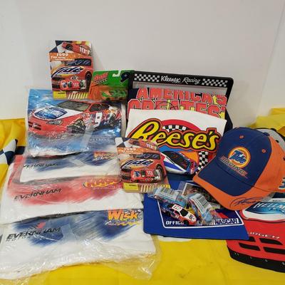 LOT 118: Huge Nascar Collection; Tshirts, Hats, Toy Cars, Flag & More