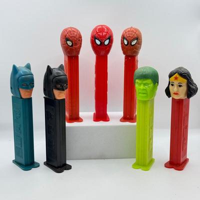 LOT 127: Super Hero Pez Dispensers: Vintage Spiderman, Batman & Wonder Woman