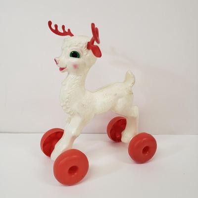 LOT 141: Vintage Empire Santa Blowmold & Reindeer Pull Toy with Santa Mask