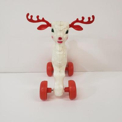 LOT 141: Vintage Empire Santa Blowmold & Reindeer Pull Toy with Santa Mask