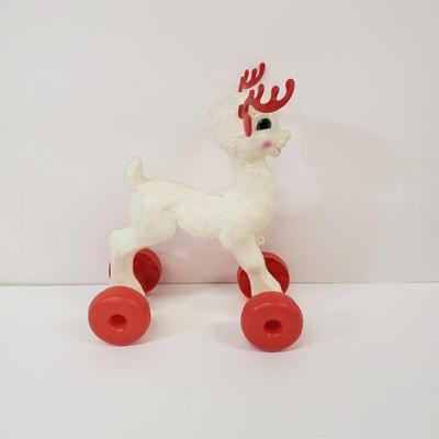 LOT 141: Vintage Empire Santa Blowmold & Reindeer Pull Toy with Santa Mask