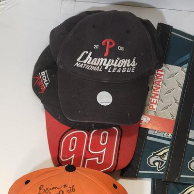 LOT 165: Philadelphia Sports Memorabilia Including Autographed Hats of Jon Runyan, Brian Propp and More