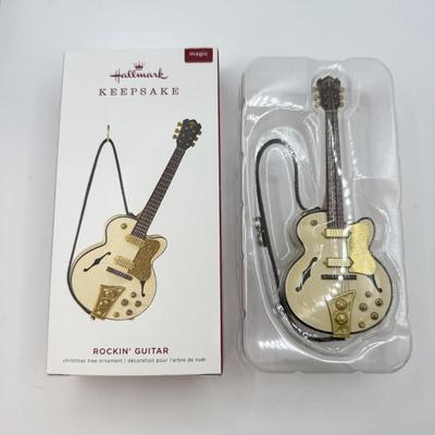 LOT 172: Hallmark Keepsake Guitar Ornaments in Boxes: 2023 Lookin' Out My Back Door & 2019 Rockin' Guitar