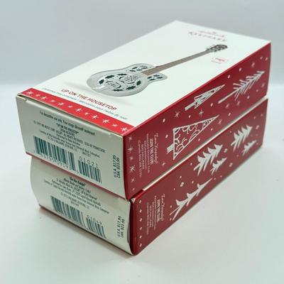 LOT 174: Hallmark Keepsake Magic Guitar Ornaments in Boxes: Run Run Rudolph & Up on the Housetop