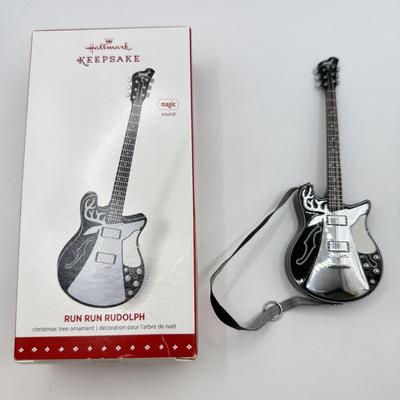 LOT 174: Hallmark Keepsake Magic Guitar Ornaments in Boxes: Run Run Rudolph & Up on the Housetop
