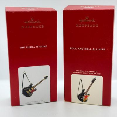 LOT 173: Hallmark Keepsake Guitar Ornaments in Boxes: The Thrill is Gone & Rock and Roll All Nite