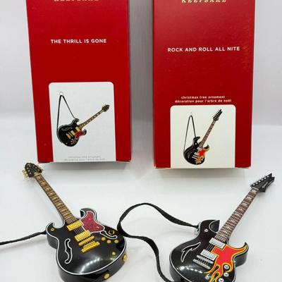 LOT 173: Hallmark Keepsake Guitar Ornaments in Boxes: The Thrill is Gone & Rock and Roll All Nite
