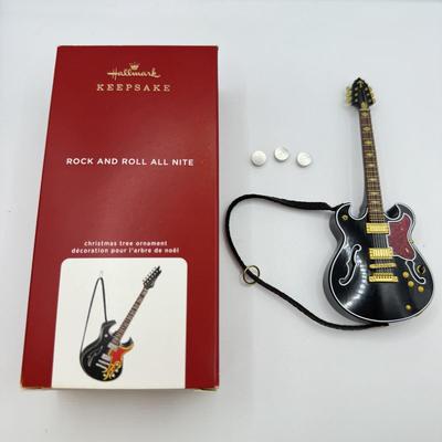 LOT 173: Hallmark Keepsake Guitar Ornaments in Boxes: The Thrill is Gone & Rock and Roll All Nite