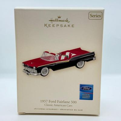 LOT 176: Hallmark Keepsake Ornaments in Boxes: Magic Guitar Rockin' Around the Christmas Tree, 1957 Ford Fairlane 500 & 2000...