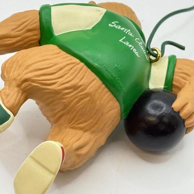 LOT 177: Hallmark Keepsake Ornaments in Boxes: Bowling Monkey, Baseball & Fishing Santas & Turtle All Star
