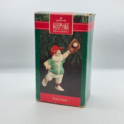 LOT 177: Hallmark Keepsake Ornaments in Boxes: Bowling Monkey, Baseball & Fishing Santas & Turtle All Star