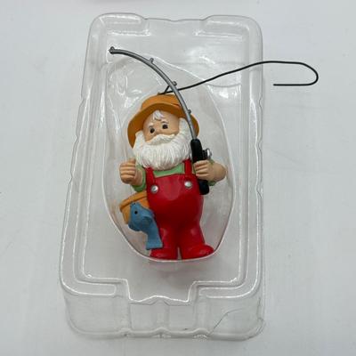 LOT 177: Hallmark Keepsake Ornaments in Boxes: Bowling Monkey, Baseball & Fishing Santas & Turtle All Star