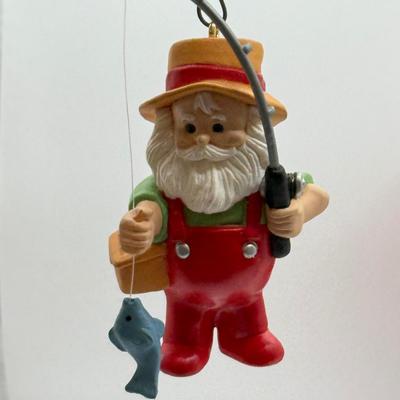 LOT 177: Hallmark Keepsake Ornaments in Boxes: Bowling Monkey, Baseball & Fishing Santas & Turtle All Star