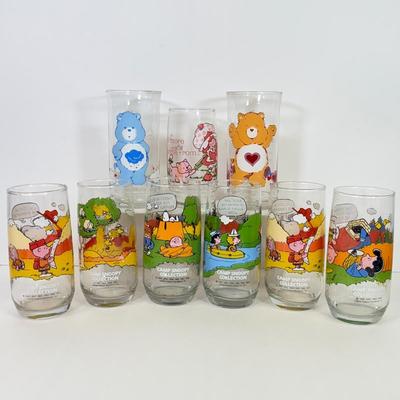 LOT 180: Collectible Glasses: Camp Snoopy, Strawberry Short Cake & Pizza Hut Care Bears: Grumpy & Tenderheart