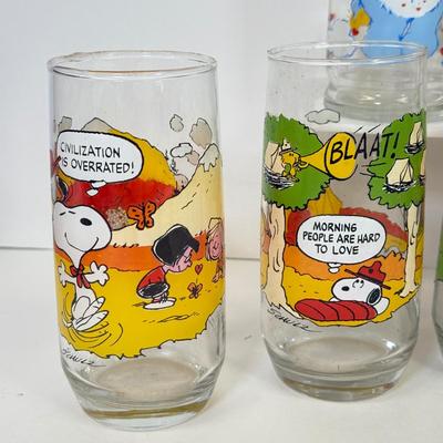 LOT 180: Collectible Glasses: Camp Snoopy, Strawberry Short Cake & Pizza Hut Care Bears: Grumpy & Tenderheart