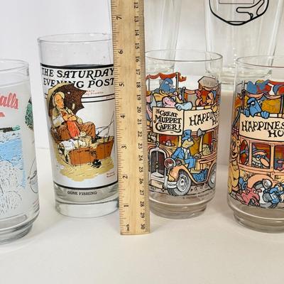 LOT 201: Collectible Glasses: Bud Nascar, Norman Rockwell, Niagara Falls, Shrek the Third & The Great Muppet Caper