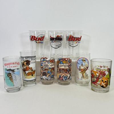 LOT 201: Collectible Glasses: Bud Nascar, Norman Rockwell, Niagara Falls, Shrek the Third & The Great Muppet Caper